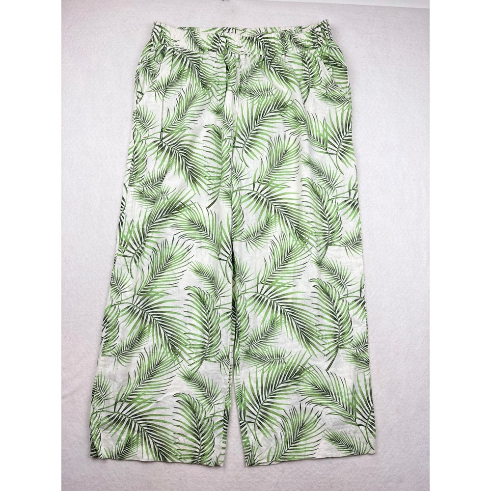Panama Jack Linen Blend Pants Womens XL Palm Print Wide Leg Beachy Tropical Boho